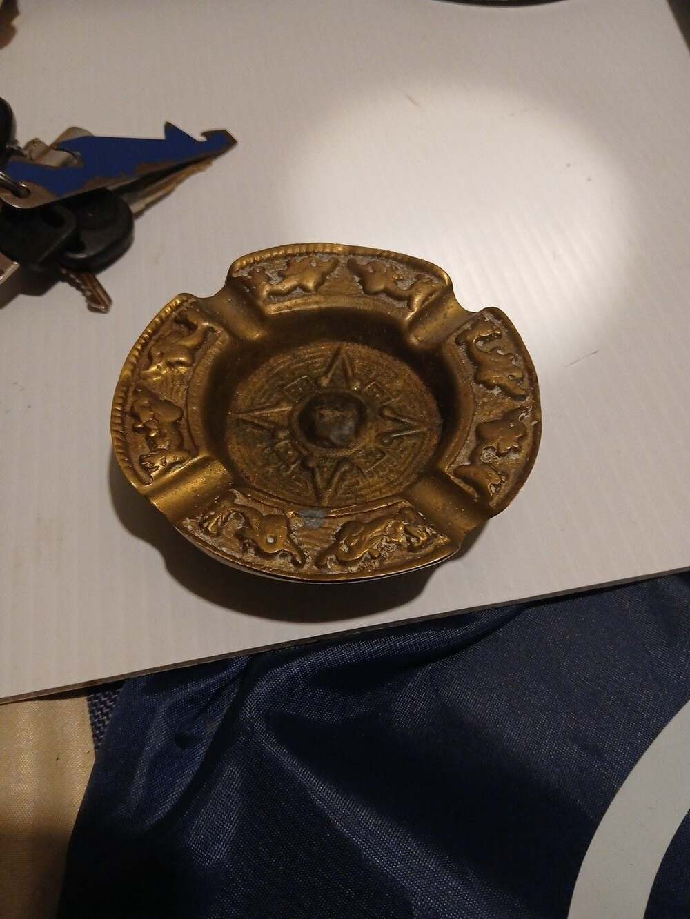 Vintage Brass Aztec Sun Calendar Design Ashtray